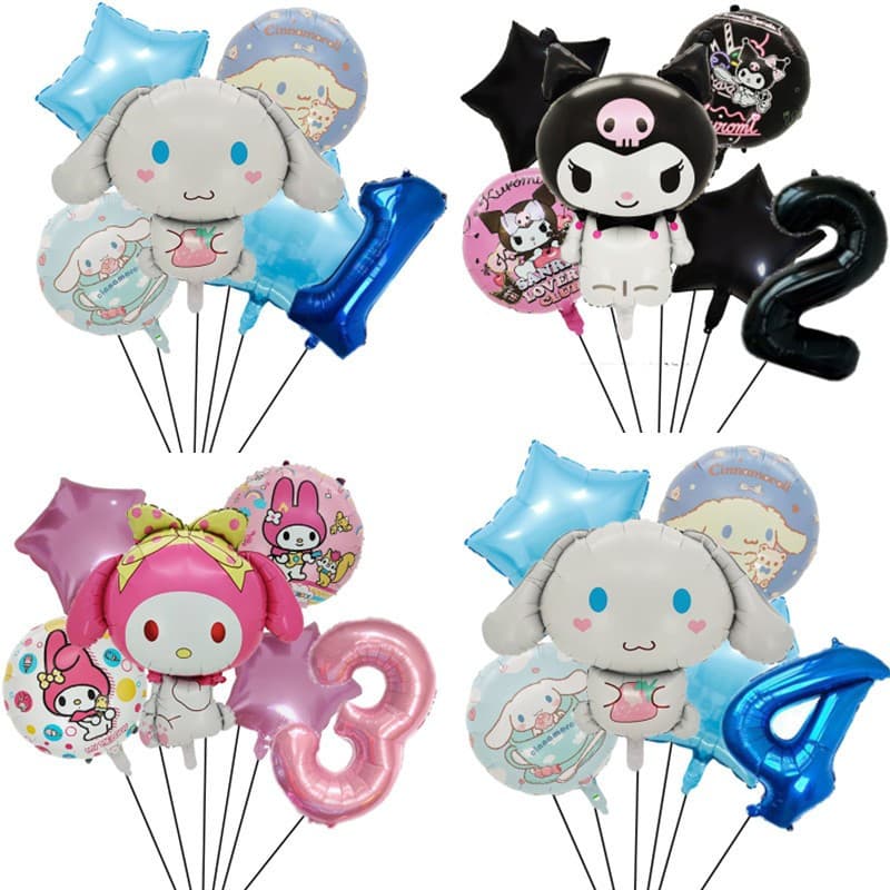 Desenho Animado 6pcs Sanrio Cute Kuromi My Melody Cinnamoroll Foil Balloon 32 Polegadas Número Conjunto Festa De Anivers