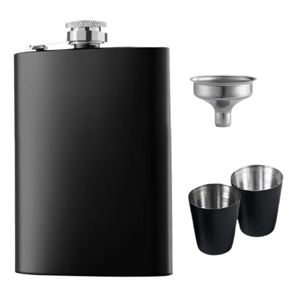 Kit Cantil De Bolso 226.4ml Porta Bebidas 1 Mini Fúnil 2 Copos Aço Inoxidável Resistente Leve e portátil LKCD13