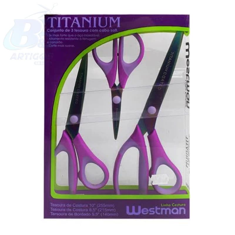 Tesoura Para Costura Titanium Kit Com 03 Peças.