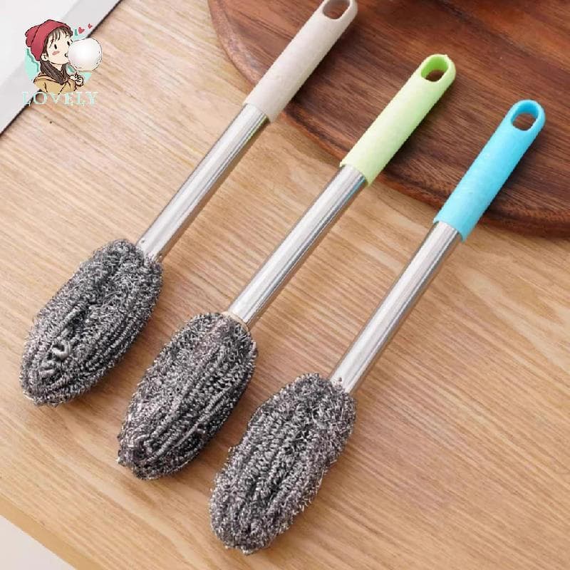 3 Pçs Alça De Purificador De Lã De Aço Ferro Fundido Resistente E Escova De Panela Inoxidável