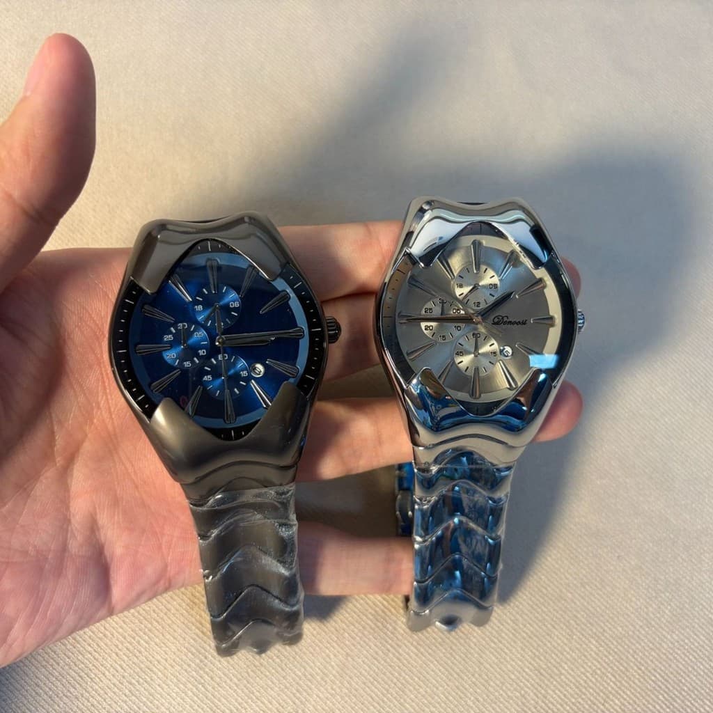 Relógio Y2k Cyberpunk Cool de Forma Irregular, Único, em Metal Líquido Ondulado para Homens, Edição Azul e Prata