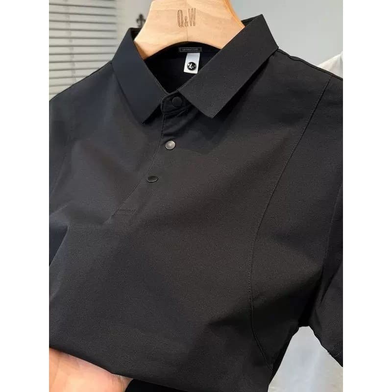 High-End costura masculina de manga curta lapela camiseta masculina 2026 novo estilo solto cor sólida esportes Casual ca