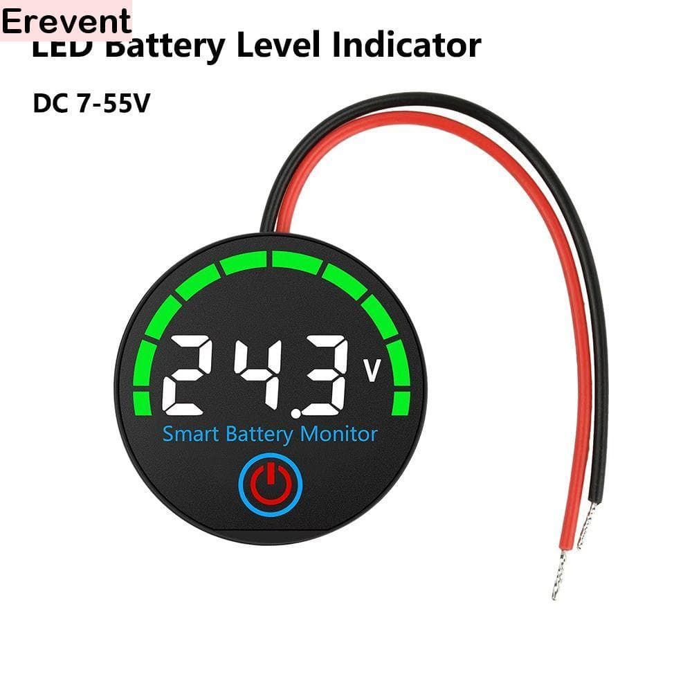 Monitor Inteligente LED Redondo Indicador de Nível de Bateria DC 7-55V com Memória Power-Off para Carro Elétrico