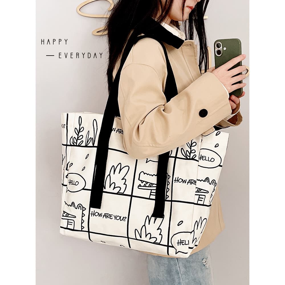 Bolsa de lona feminina bolsa de ombro grande capacidade portátil saco de pano estudante Tutorial saco Carry Book 2025 no