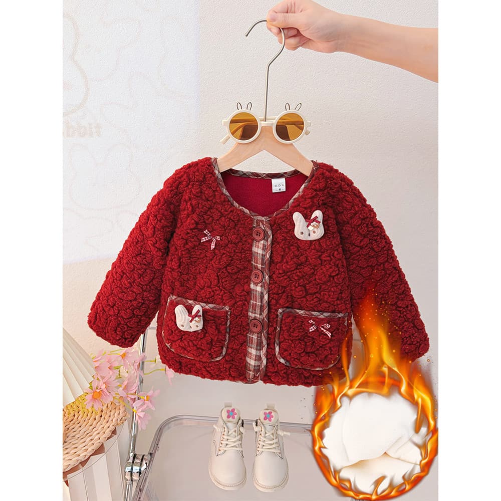 Meninas Super bonitas roupas de inverno jaqueta vermelha crianças velo velo topos roupas acolchoadas do bebê roupas de a
