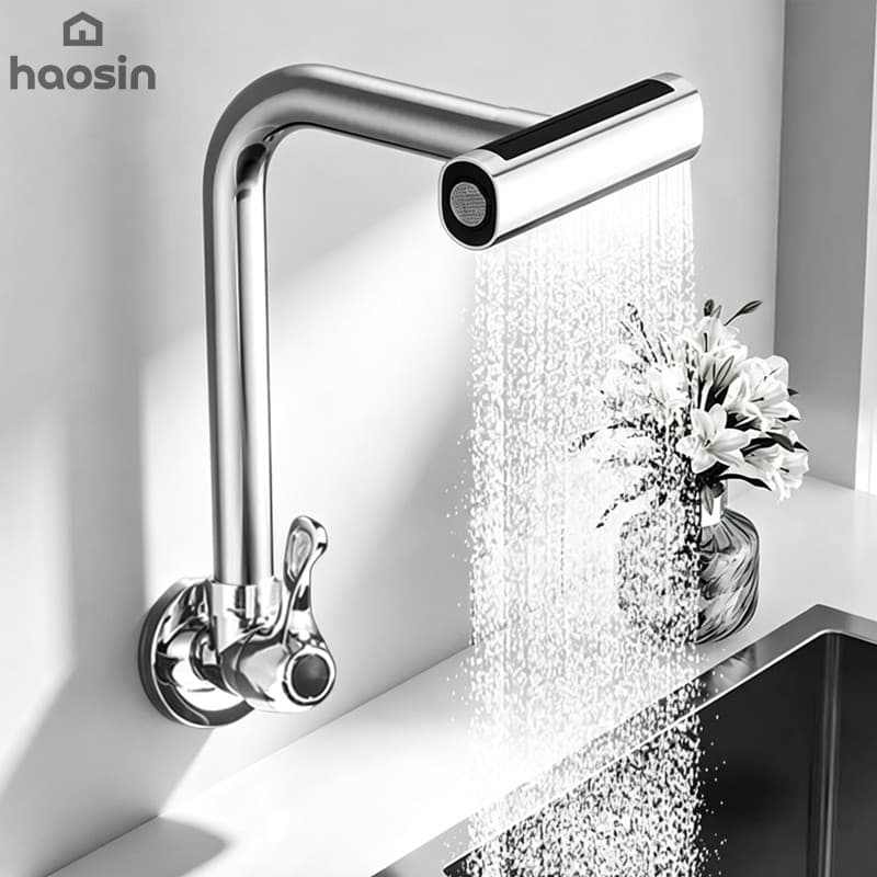 Torneira Cozinha Parede Flexível 360° 4 Modos Cascata Gourmet Misturador Econômico Multifuncional