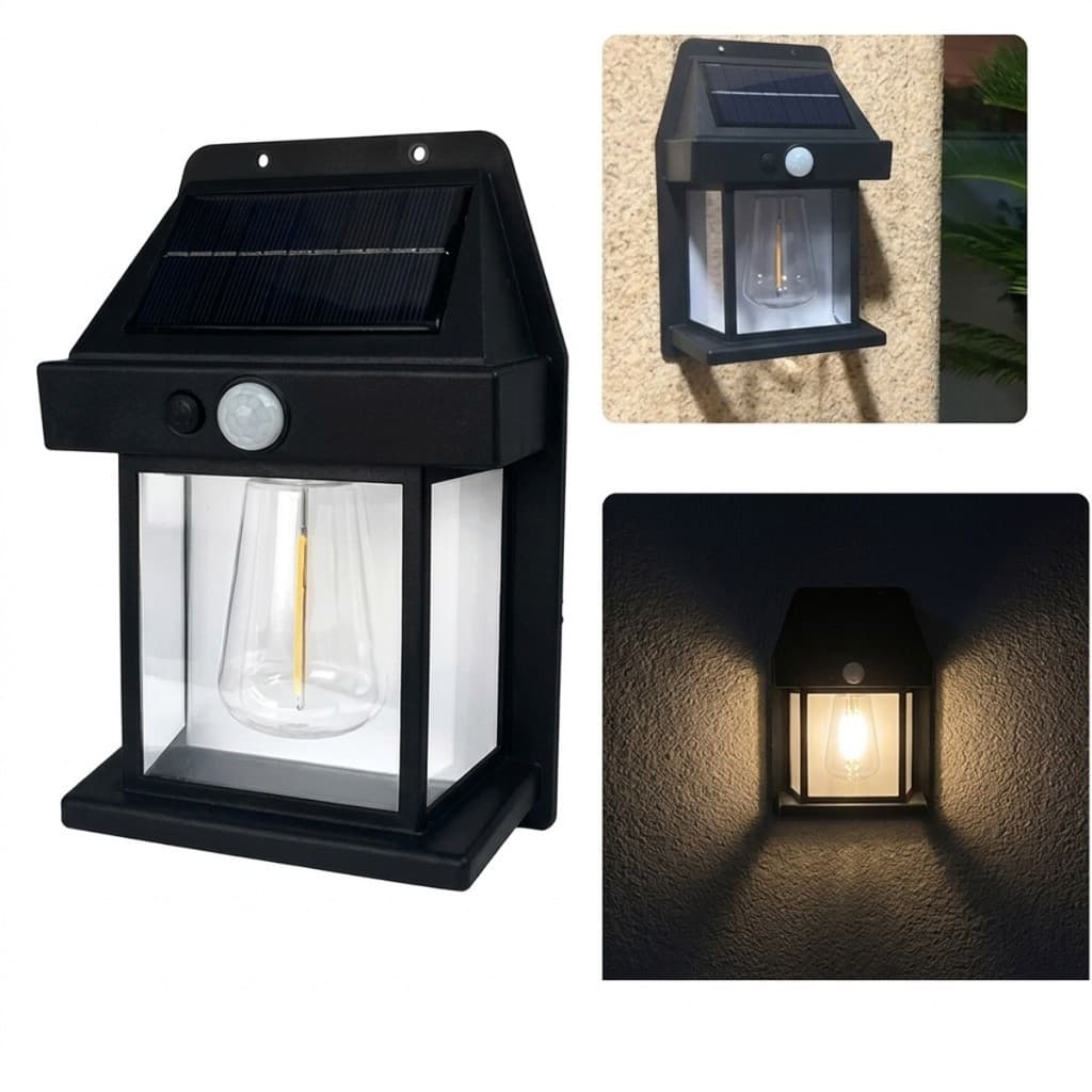 Luminária de Parede Solar DANTAS Sensor de Presença LED Arandela Externa Energia Solar Jardim Muro Impermeável