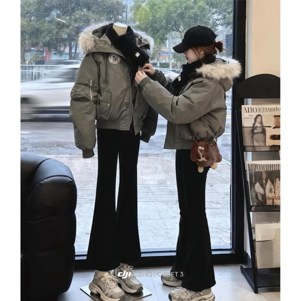 Jaqueta acolchoada alemã Parker feminina 2026 novo estilo jaqueta acolchoada de inverno gola de pele grande jaqueta acol