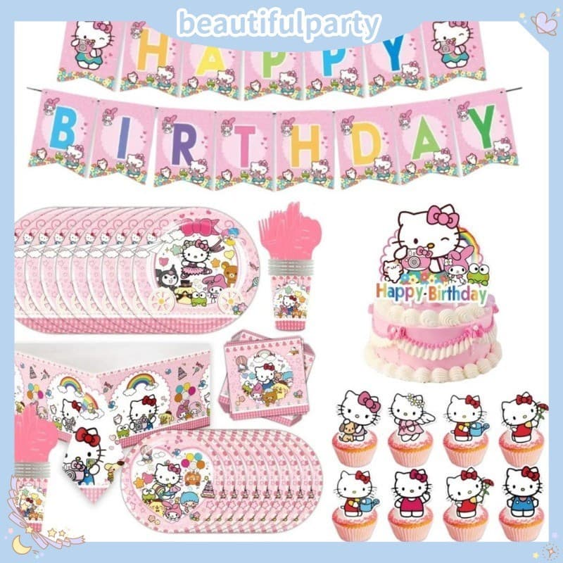 Hello Kitty Série Rosa Decoração De Aniversário Infantil Talheres Descartáveis Copos De Papel/Pratos Guardanapos Suprime