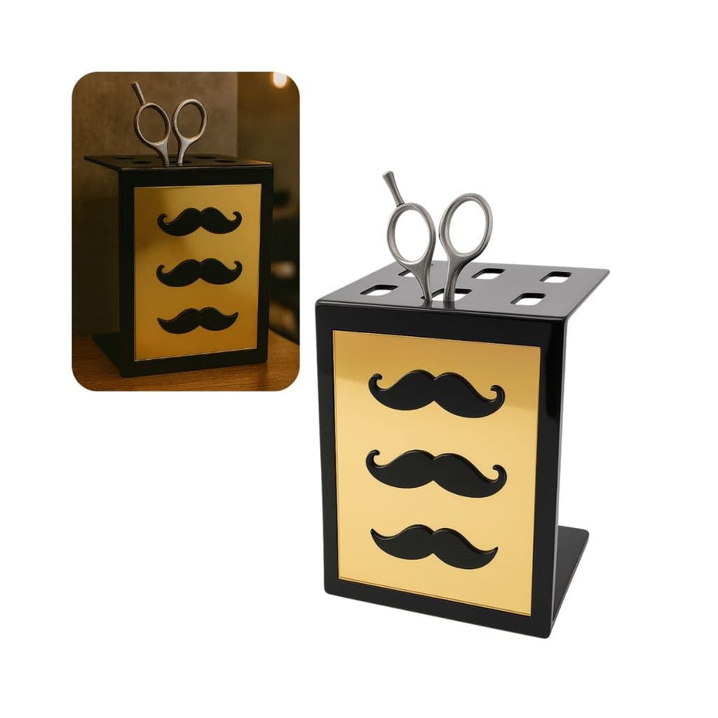Suporte para Tesouras em Acrilico com Decoração Dourado