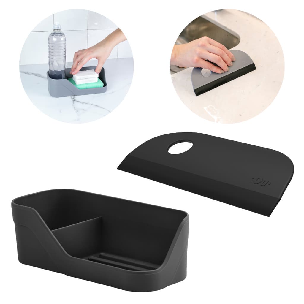 Kit Cozinha com Organizador de Pia Porta Esponja Detergente Sabão e Rodinho de Pia Compacto Alta Qualidade Trium OU