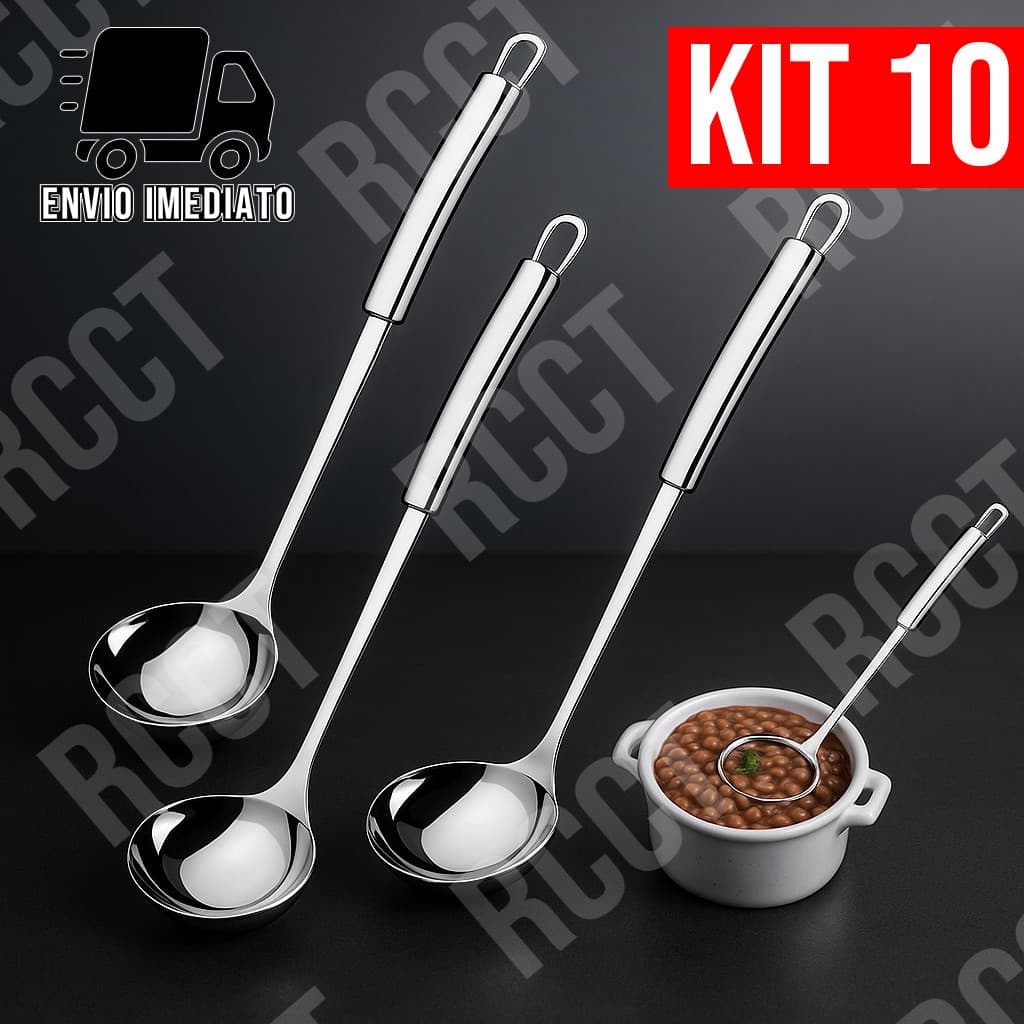 Kit 10 Concha Inox Grande Multiuso – Utensílio Luxo para Cozinha Concha de Feijão Prime