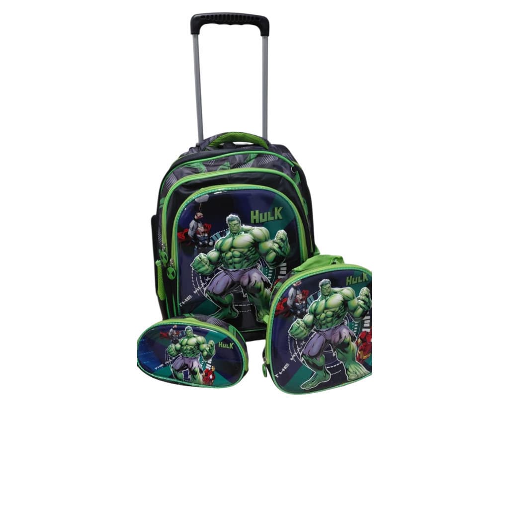Mochila escolar infantil com com rodinhas,lancheira térmica e estojo 3 D alto relevo, HUCK..