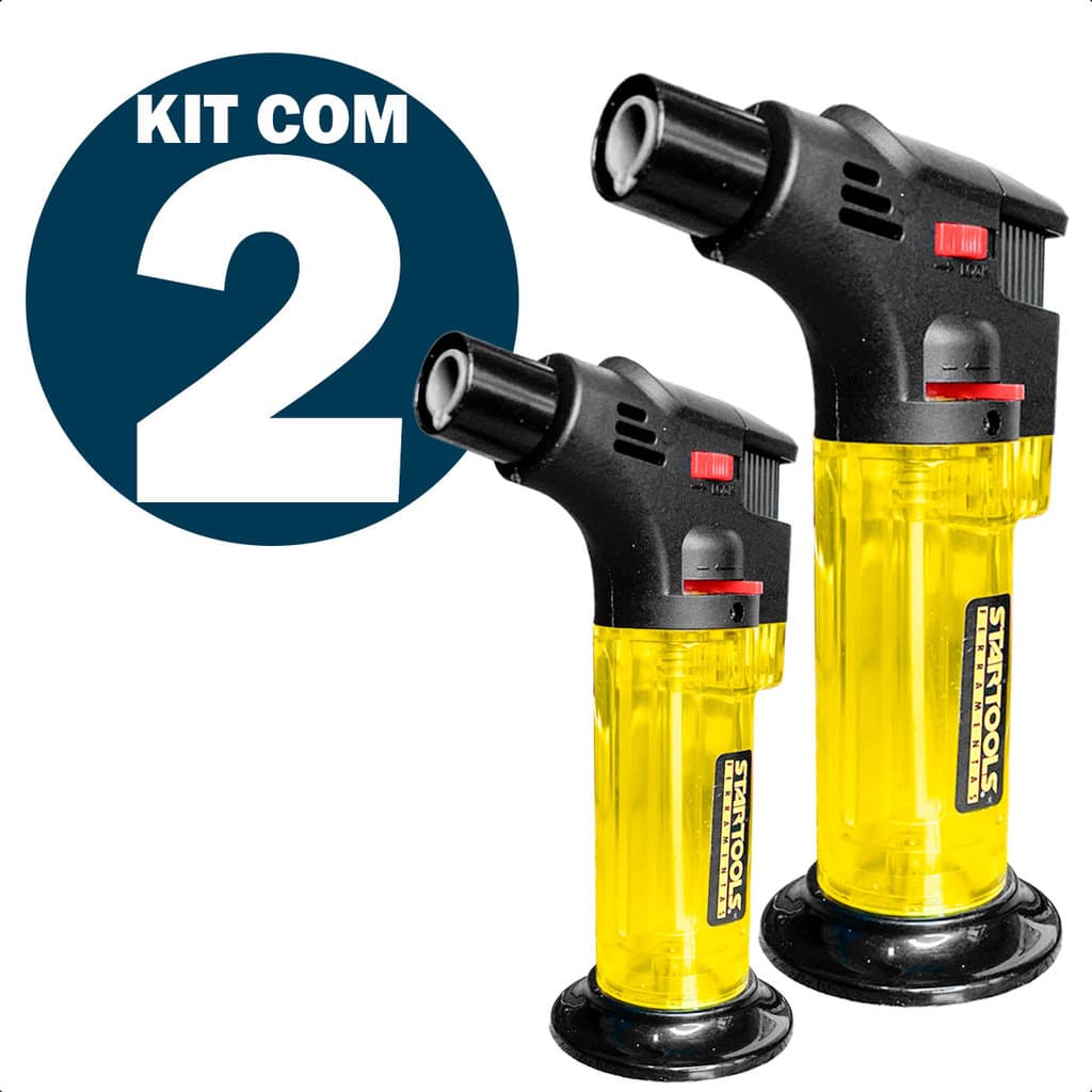 Mini Maçarico Recarregável Regulador De Chama Kit Com 2