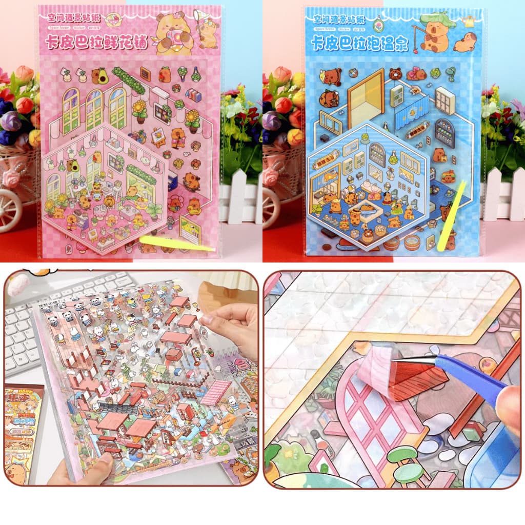 Caderno Cenários Adesivos Miniatura 3D Paisagismo Kwaii Scrapbooking Para Crianças e Adultos