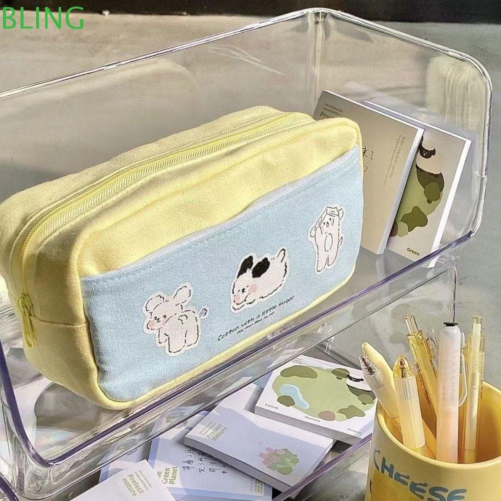 Bolsa De Lápis Com Zíper BLING , Papelaria Multifuncional Estampa De Cachorrinho , Cosmética De Grande Capacidade