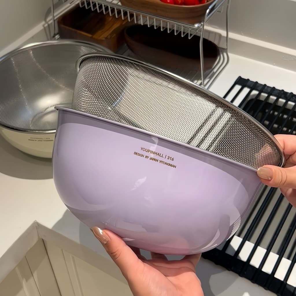 Cesta de drenagem estilo creme Bacia de lavagem de vegetais em aço inoxidável Cozinha doméstica Legumes mistos Lavar leg