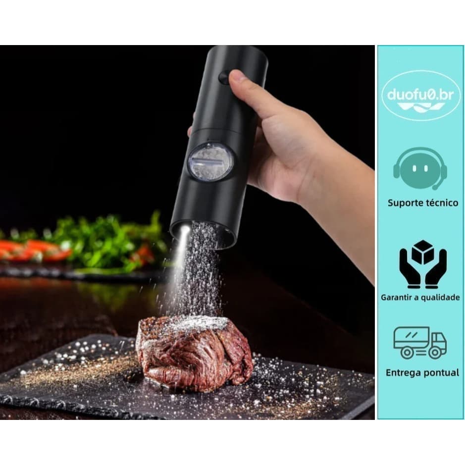 Moedor elétrico de sal, pimenta, especiarias e condimentos - moagem automática, com ajuste de grau de moagem