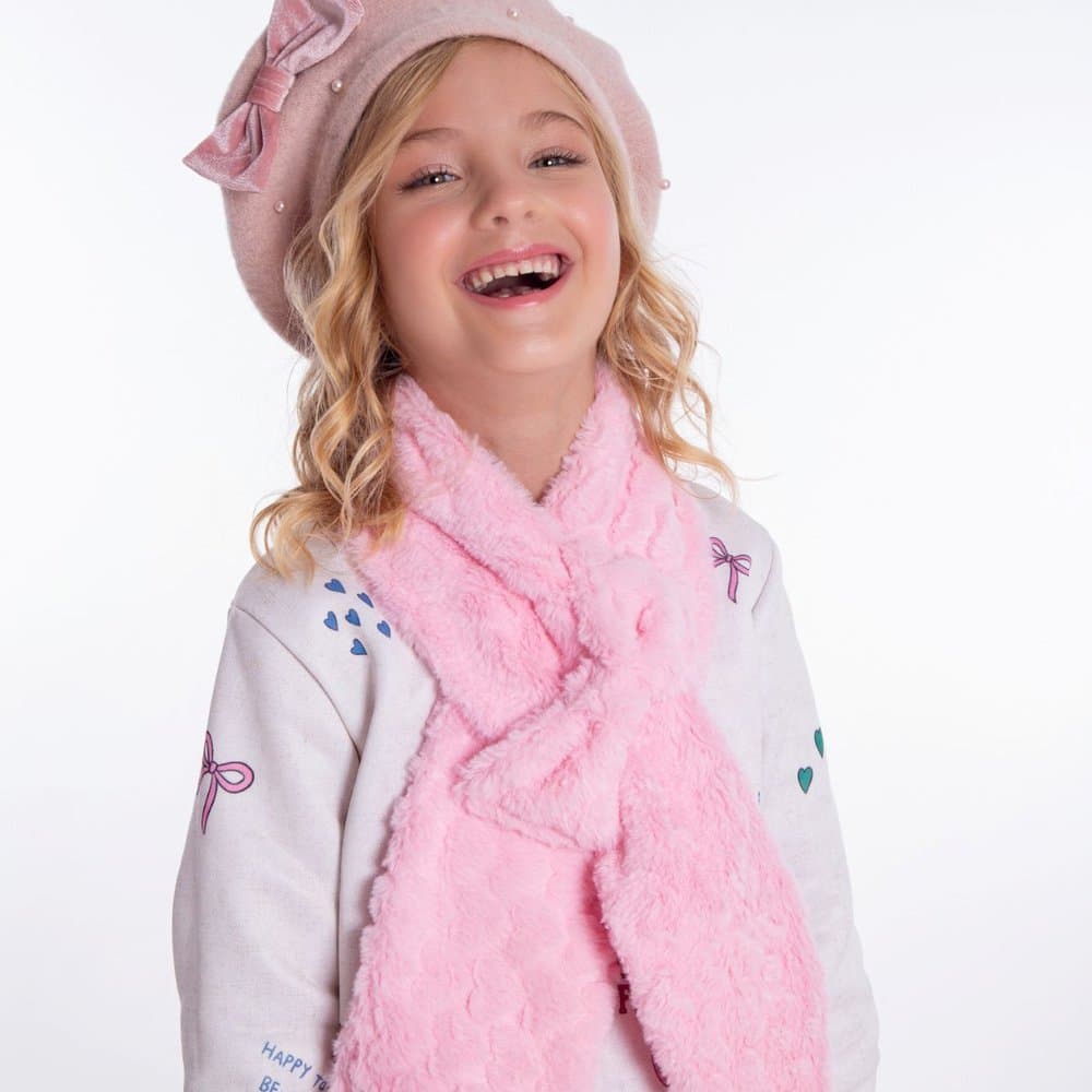 Cachecol Infantil Menina Rosa  com Laço- Quentinho e Lindo!!! Tamanho único