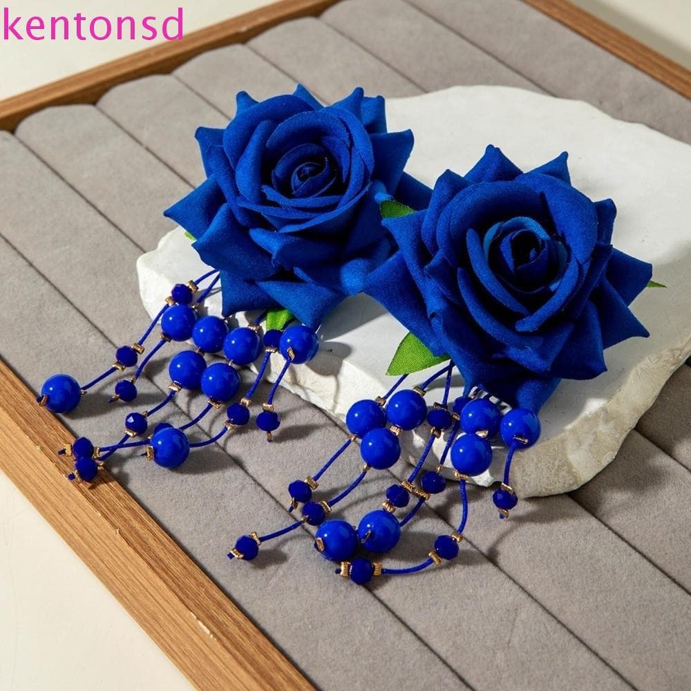 Brincos De Flores KENTONSD , Rosa Falsa Temperamento Estilo Boêmio Requintados Com Borla De Miçangas