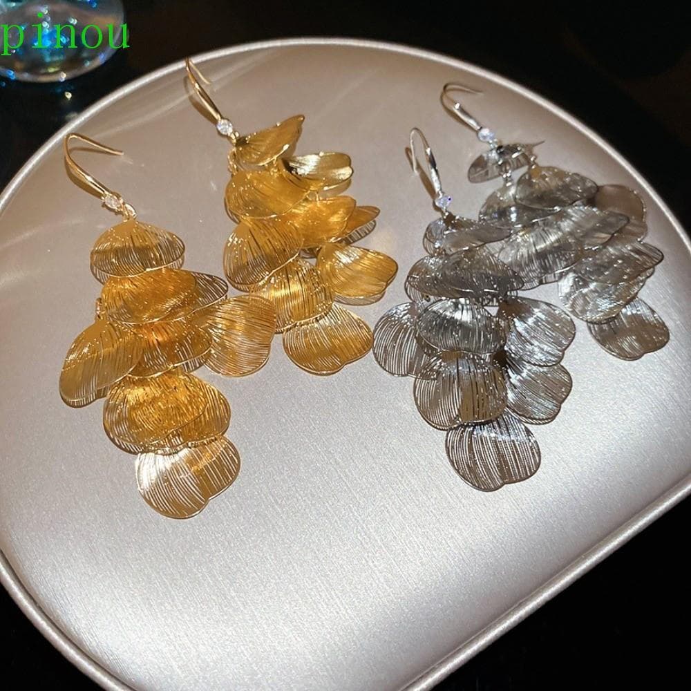 PINOU Ganchos De Orelha De Pétala Grande , Brincos De Borla Longa De Flor De Luxo Leve Temperamento , Sentido Avançado