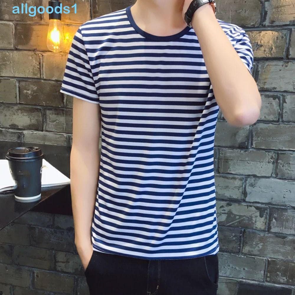 Camiseta Listrada Grande ALLGOODS , Gola Redonda , Camisa Sea Soul Masculina De Manga Curta , Estilo Naval