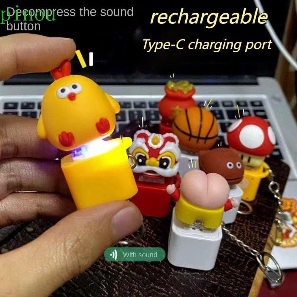 Chaveiro De Teclado De Peixe PINOU , Mecânico Luminoso De Pintinho Amarelo ,