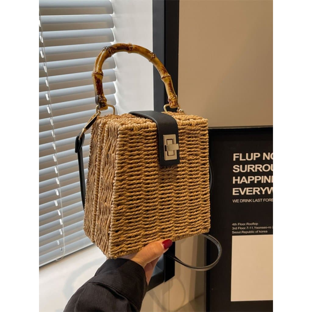 bolsa femenina bolsa transversal feminino Bolsa de palha retrô versão coreana bolsa de pérola tecido ombro mensageiro bo
