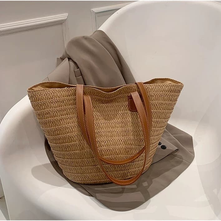 Bolsa bolsa femenina Versão coreana estilo boêmio simples grande capacidade cor combinando palha axilas sacola Casual Al