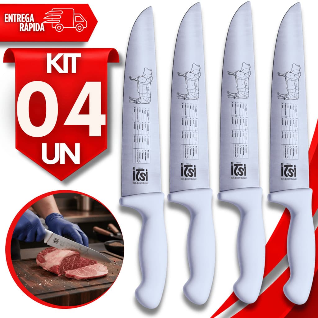 Kit Facas 10' Polegadas Açougueiro Churrasco Profissional Chef Cozinha Praticidades Qualidades