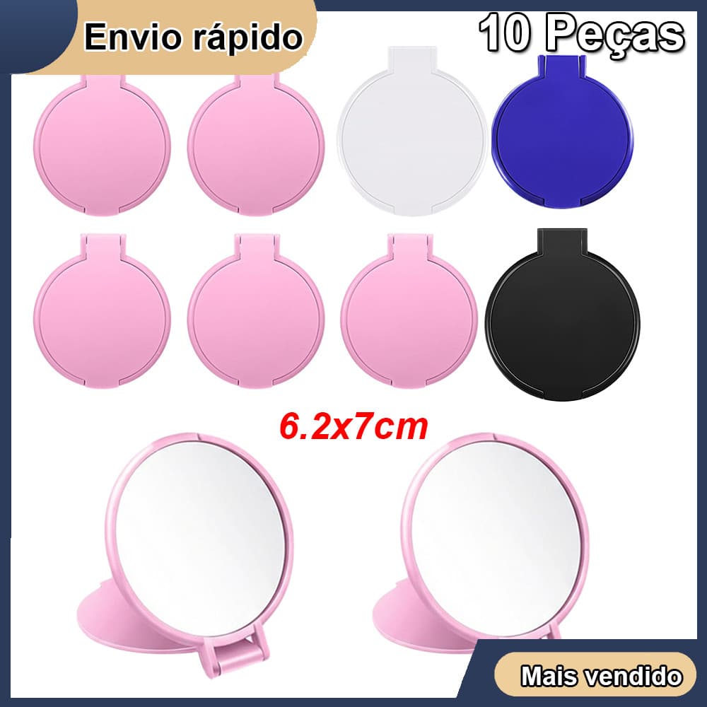 Kit 10 Unidades  Espelho de Bolsa Espelhinho para Maquiagem Redondo 6.2x7cm