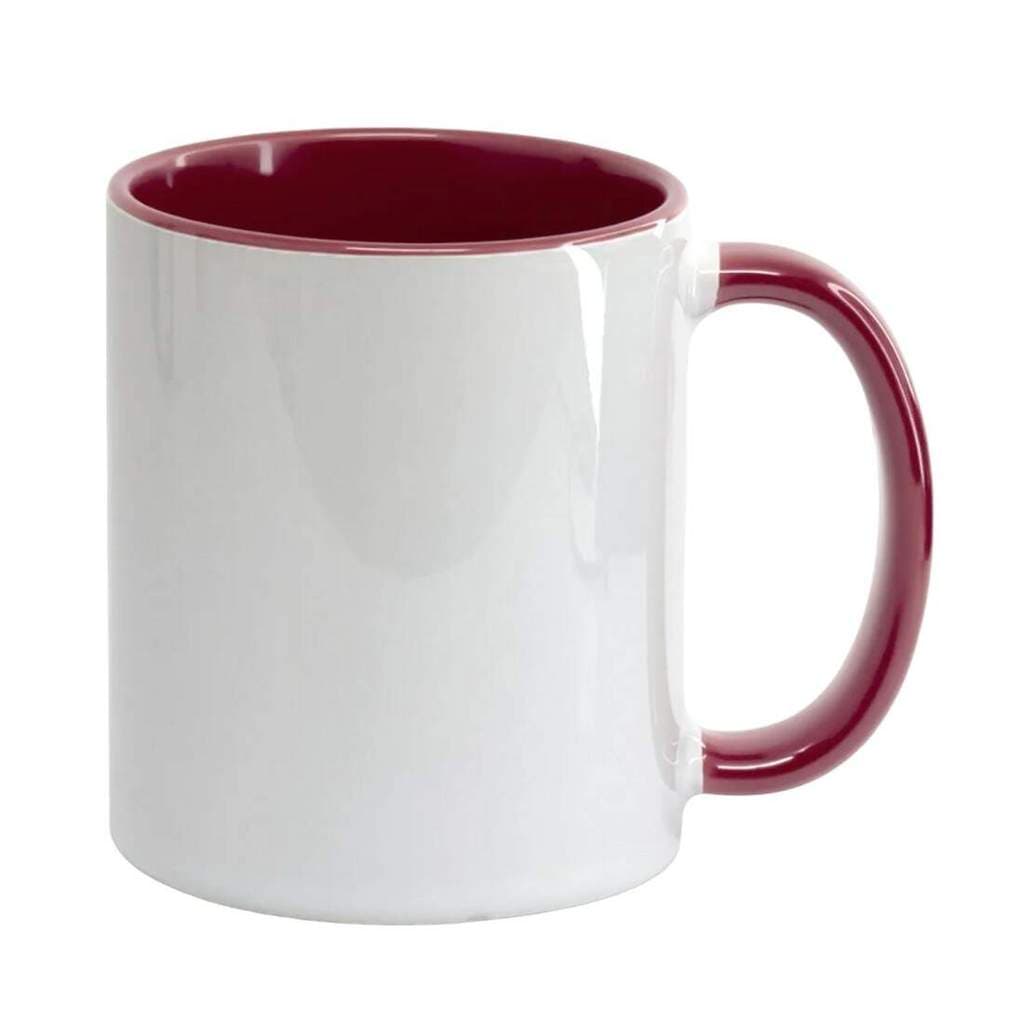 Caneca de Cerâmica Branca com Interior e Alça Vinho para Sublimação - 325ml