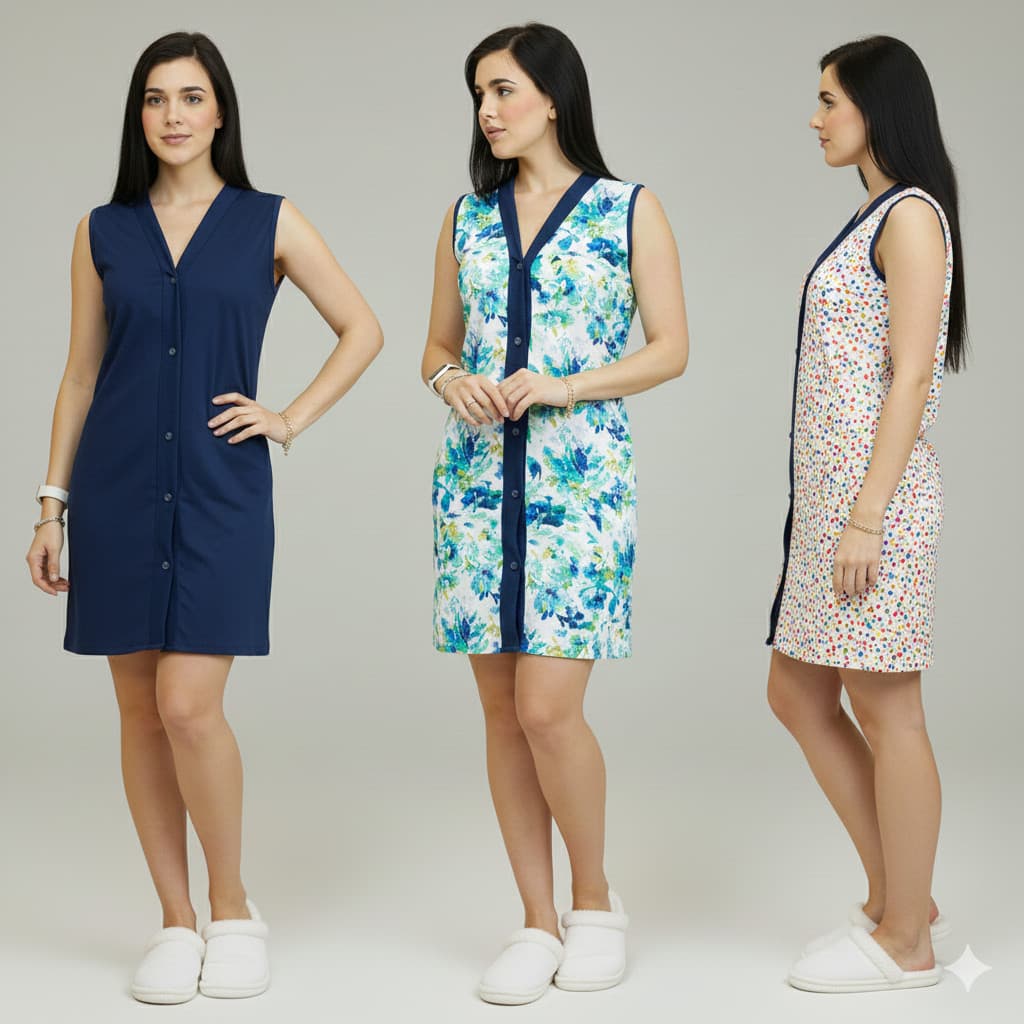 kit 2 camisola de botão senhora regata verão pós operatório