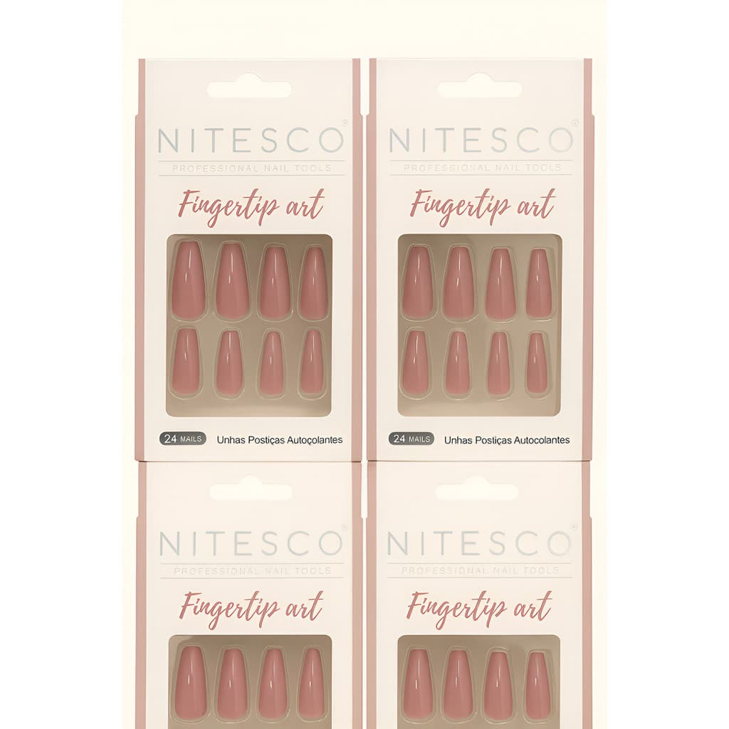 Kit 3/4/12un Unhas Postiças Bailarina Nude Rosado Delicada Nitesco - Elegante e Delicado Uso Diario