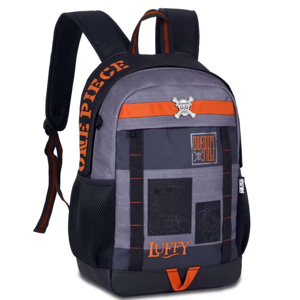 Mochila Costas One Piece Luffy Infantil Preto Laranja e Cinza Clio