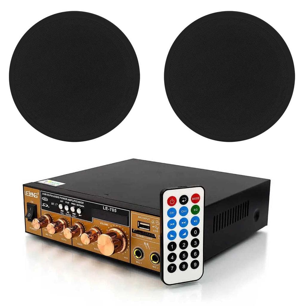 Kit Caixa De Som Embutir Redonda 2un Preta e Receiver Bluetooth