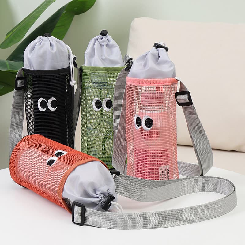 Saco de copo de água ao ar livre ins estilo bonito olhos grandes cordão cordão saco de armazenamento de garrafa de água