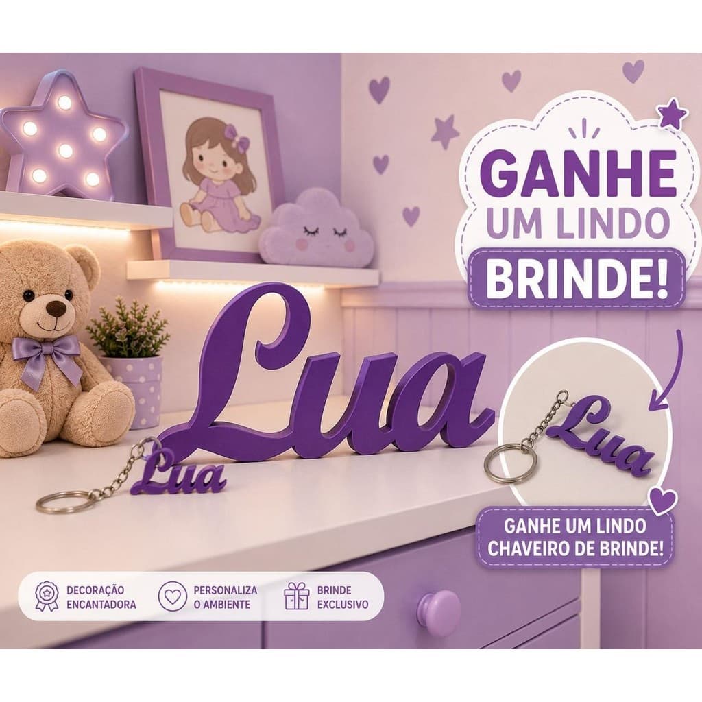 Letreiro Nome 3D Personalizado Decoração Mesa Aniversário Infantil, Casamento e Chá de Bebê