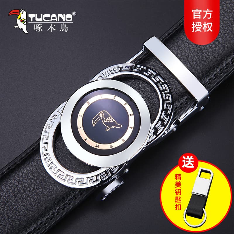Woodpecker cinto masculino de couro genuíno fivela automática cinto moda Casual All-Match juventude cinto de couro versã