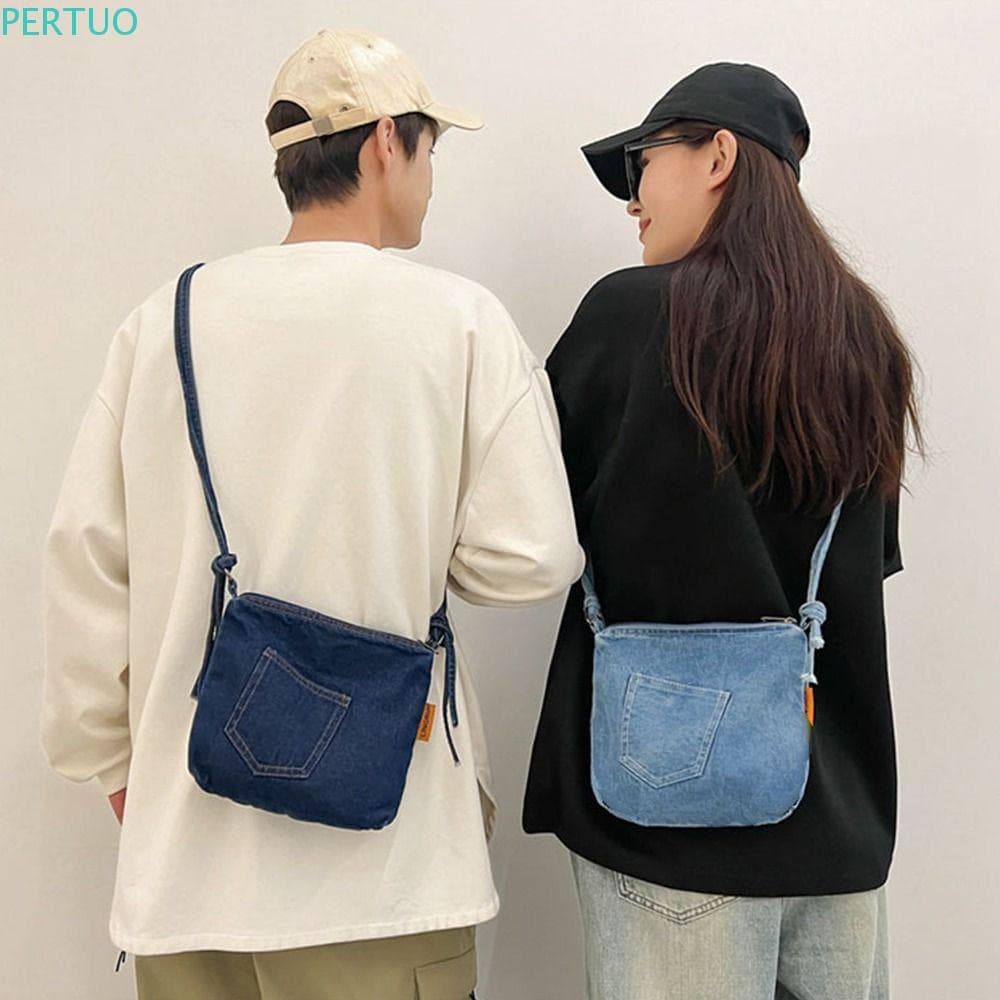 Bolsa De Lona Jeans PERTUO , Compras Estilo Rua Vintage Crossbody Sólida De Grande Capacidade Y2K
