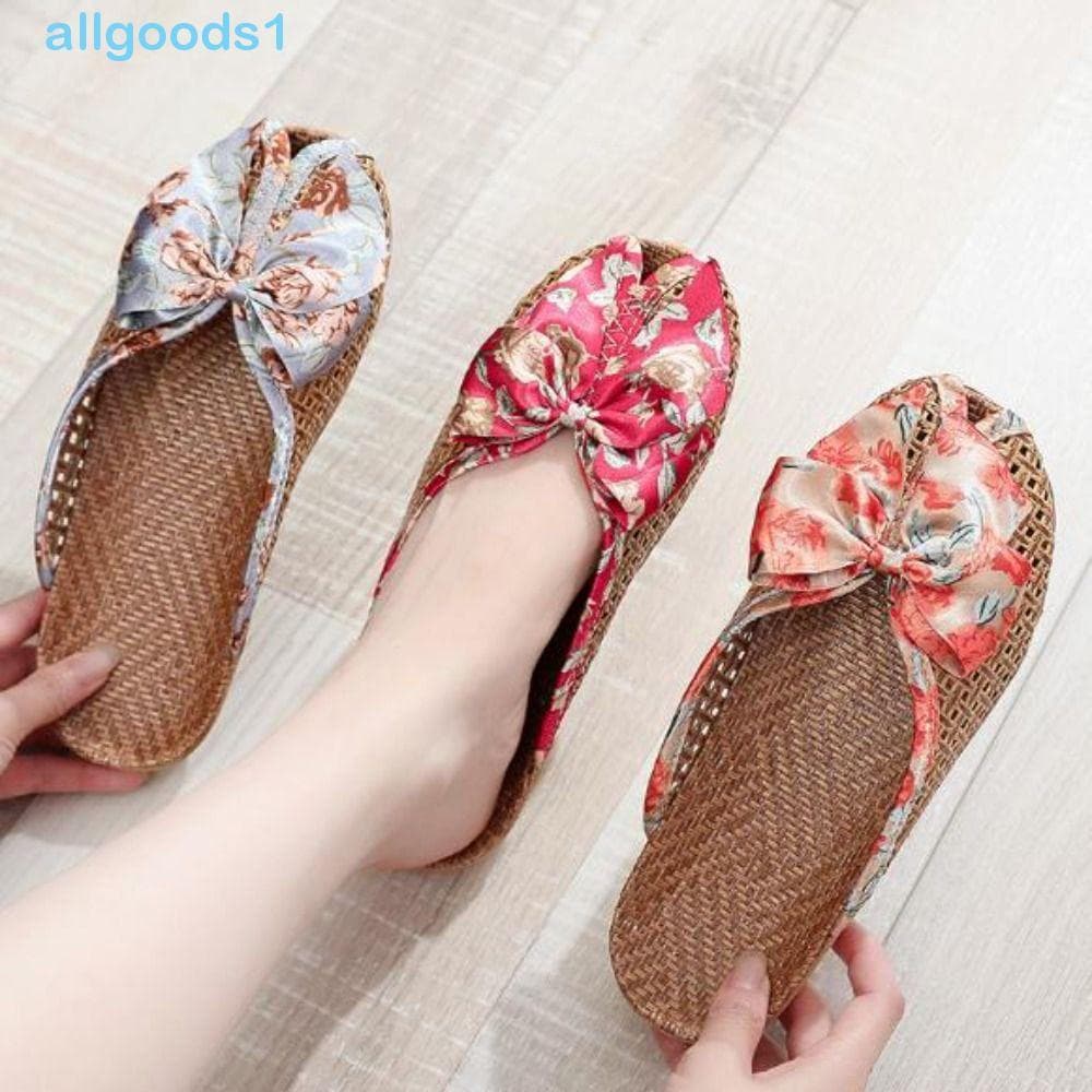 Chinelos De Linho ALLGOODS , Tecelagem De Palha Vazados Peep-toe , Sapatos Antiderrapantes Planos Femininos