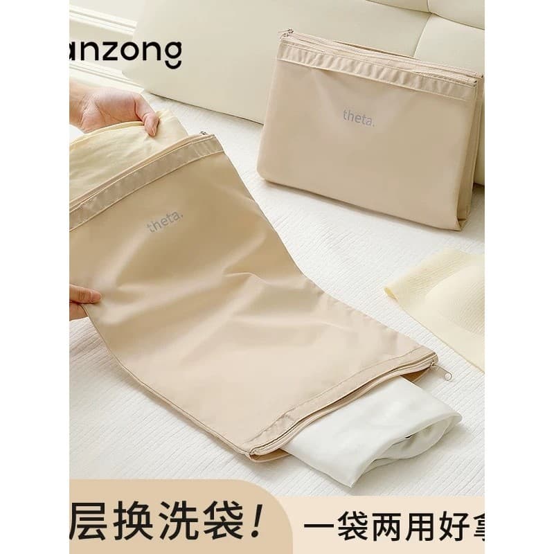 Saco de armazenamento de roupa interior de camada dupla viagem portátil mudança de roupa interior lavagem organizador sa