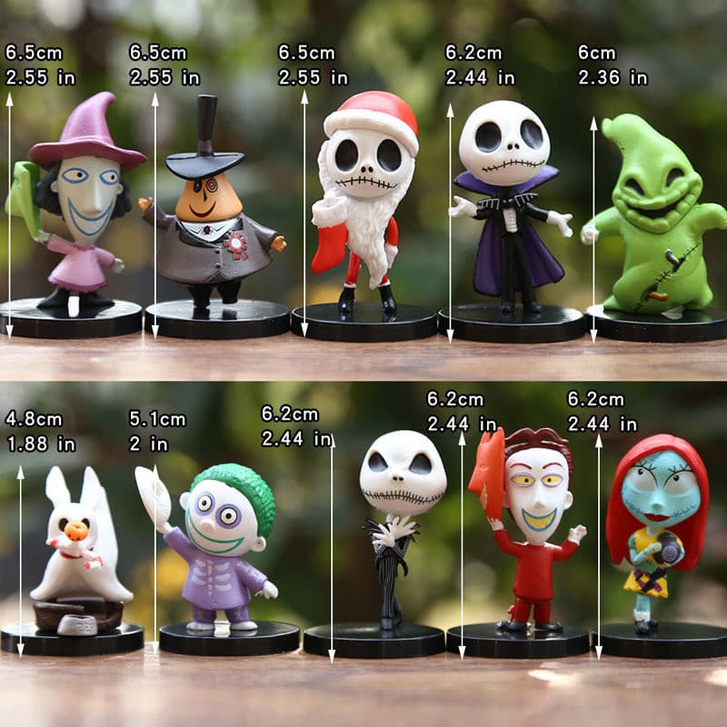 10 Pçs 5cm-6cm Pesadelo Sally Jack Skellington Natal Anime Figura PVC Modelo Estatueta De Vinil Presente De Halloween De