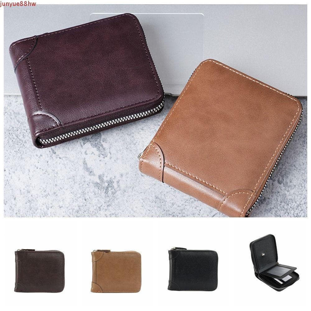 Carteira Curta Masculina JUNYUE , Couro PU Com Zíper Porta-Cartões Masculino , Multifuncional Moedas Masculinas