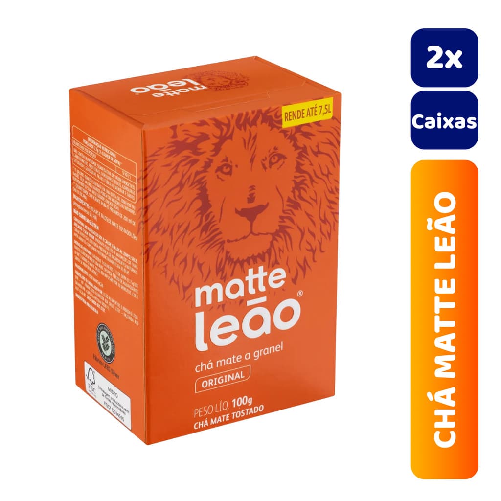 Kit C/2 Caixas de Chá Matte Leão 100g Caixa Original