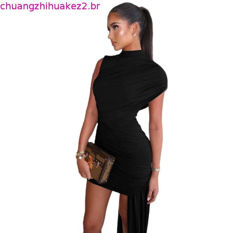 Estilo europeu americano roupas femininas 2025 primavera verão novo estilo elegante fino ajuste plissado Streamer Hip en