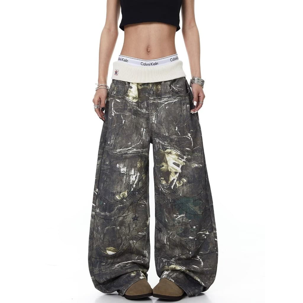 Calça Jeans reta americana retrô desgastada masculina, calça solta de perna larga feminina