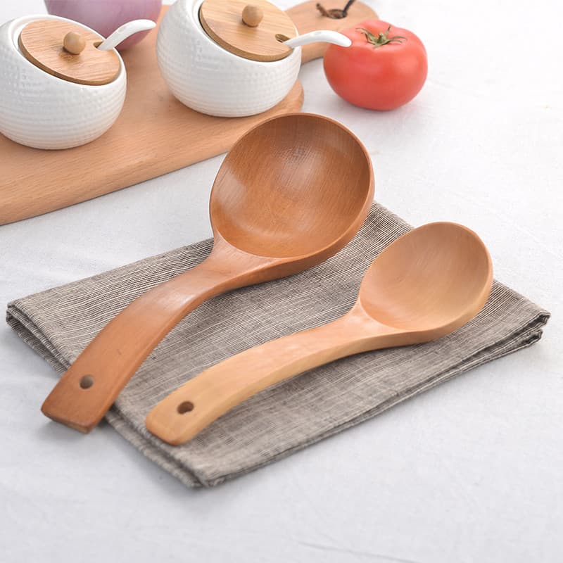 Colher de madeira Log Coreano Estilo Japonês Colher de Madeira Maciça Colher de Congee Doméstico Cabo Longo Colher Peque