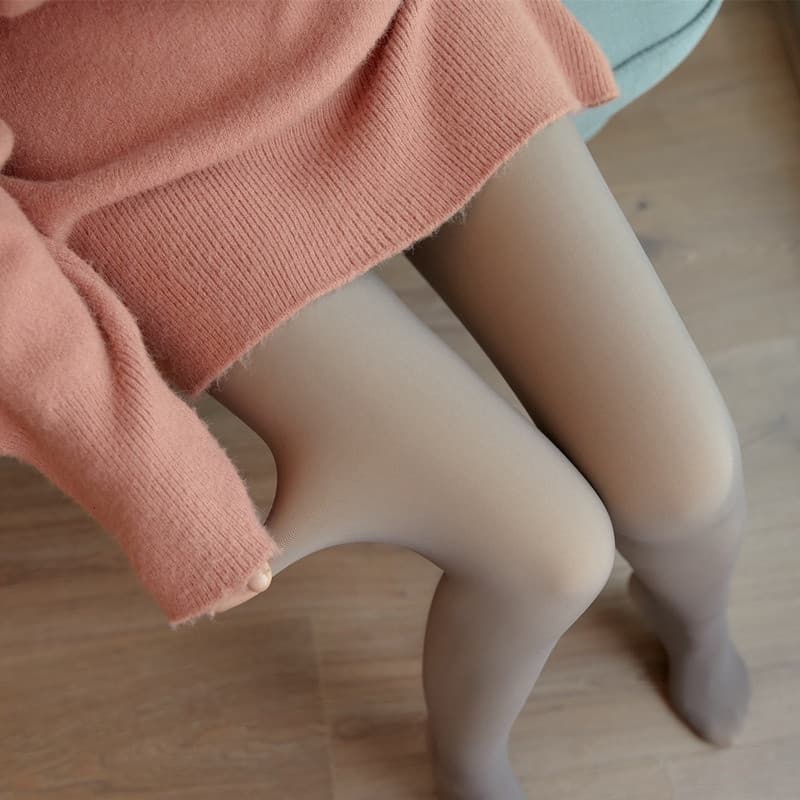 Leggings Femininas de Inverno Quentes e Grossas, Meias-Calças Térmicas Forradas de Pelúcia Semi-Transparentes, Lã P-G