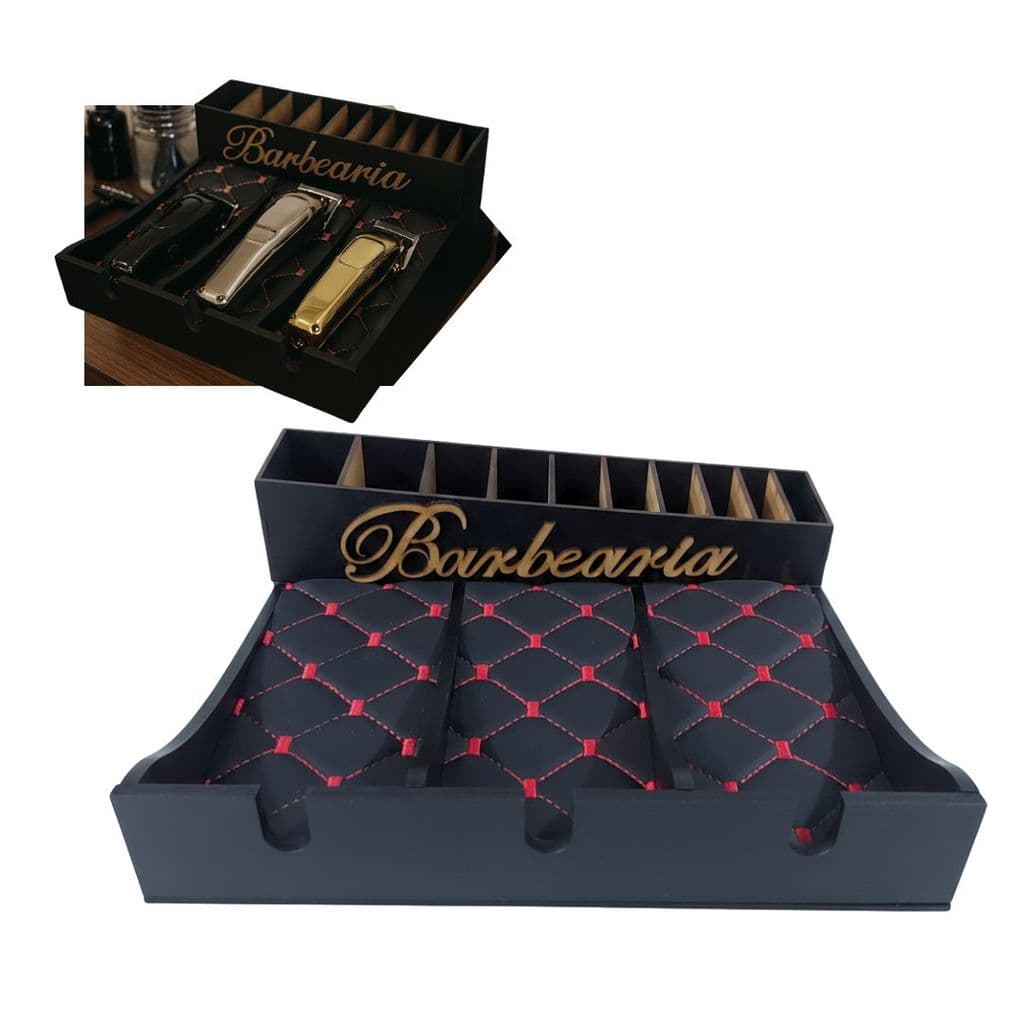 Suporte para Máquinas Barbeiro Porta Pentes em MDF Kit Bancada de Barbearia Profissional